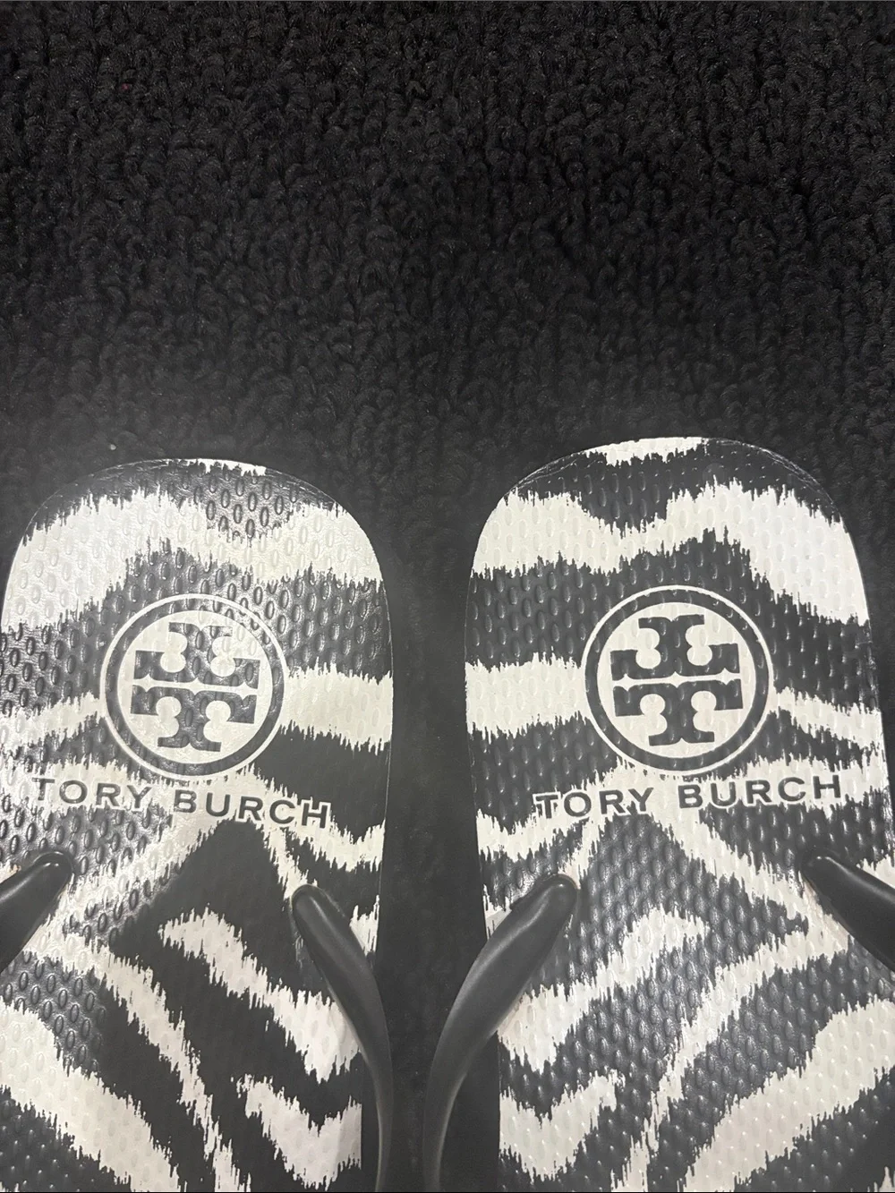 Tory Burch Black and White Zebra-Print Flip Flops
